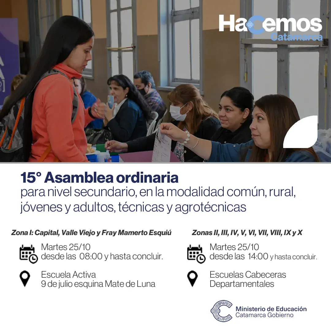 15° asamblea ordinaria para las instituciones educativas del nivel secundario