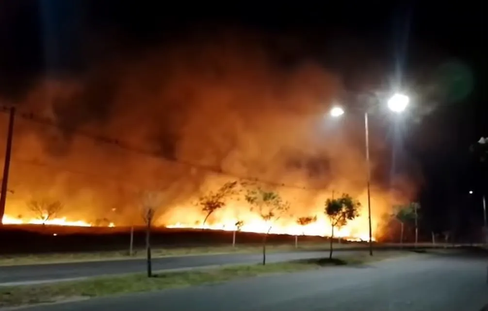 Un voraz incendio de pastizales movilizó a varias dotaciones de bomberos en Avenida América Latina
