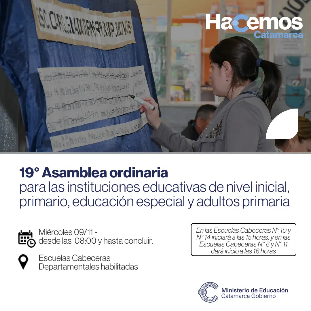 19° Asamblea ordinaria para las instituciones educativas de nivel Inicial, Primario, Educación Especial y Adultos Primaria