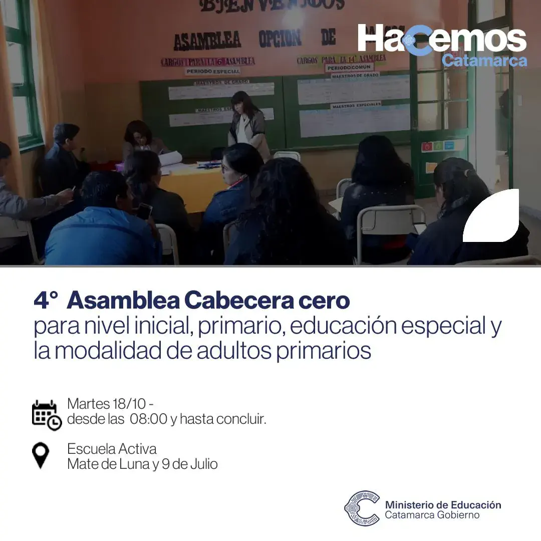 4° Asamblea de Cabecera Cero para instituciones educativas: nivel inicial, primario, educación especial y la modalidad de adultos primarios