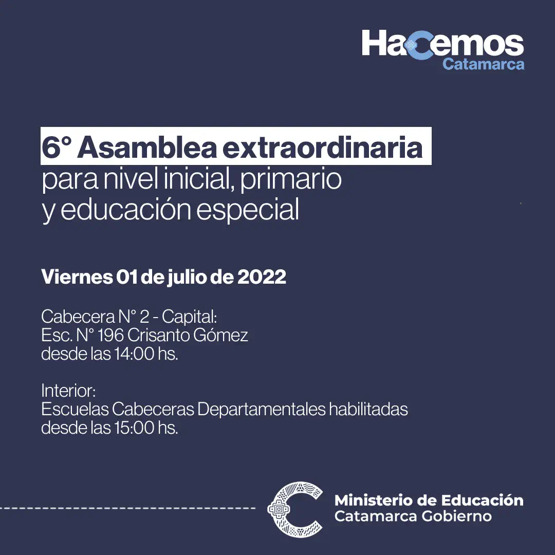 6° Asamblea ordinaria para nivel inicial, primario y educación especial