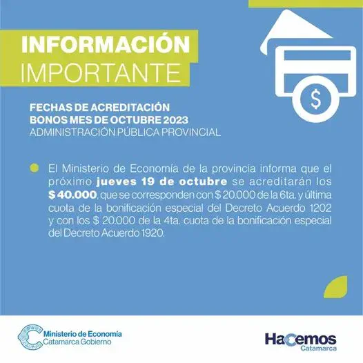 Acreditación de los $40.000 que corresponden para agentes de la Administración Pública Provincial