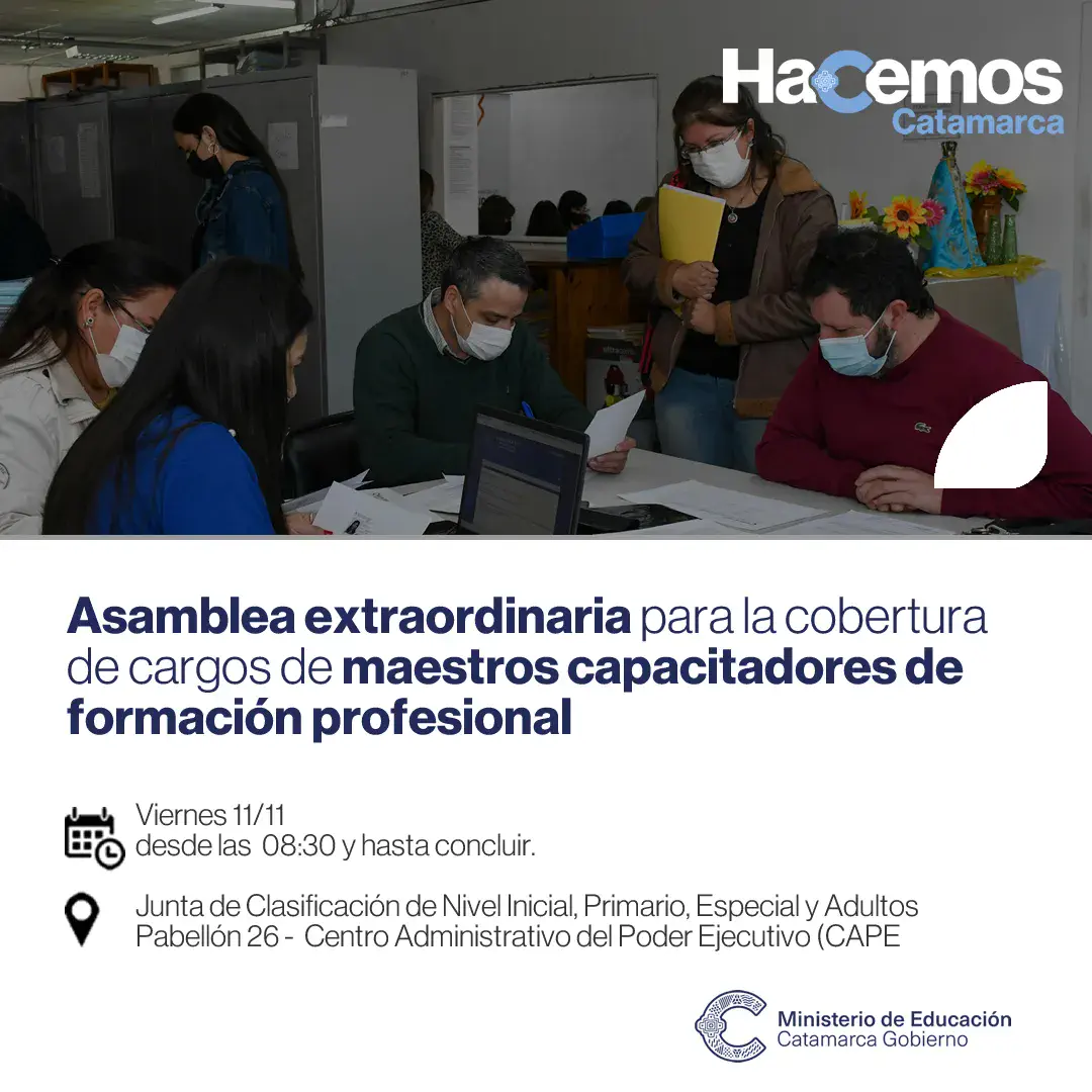 Asamblea extraordinaria para la cobertura de cargos de maestros capacitadores de formación profesional
