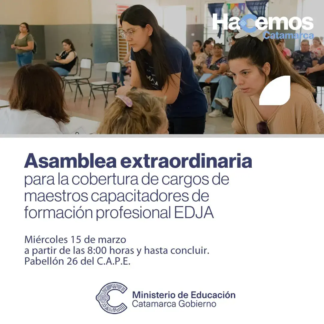 Asamblea extraordinaria para la cobertura de cargos de maestros capacitadores de formación profesional EDJA