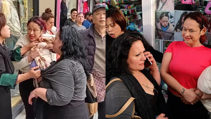 Comerciantes chinos atraparon a dos mecheras y se desató un violento enfrentamiento en plena calle