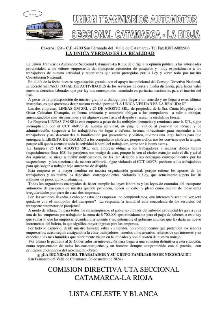 Duro comunicado de la UTA contra Mogetta y Chanquia: piden la intervención de Jalil