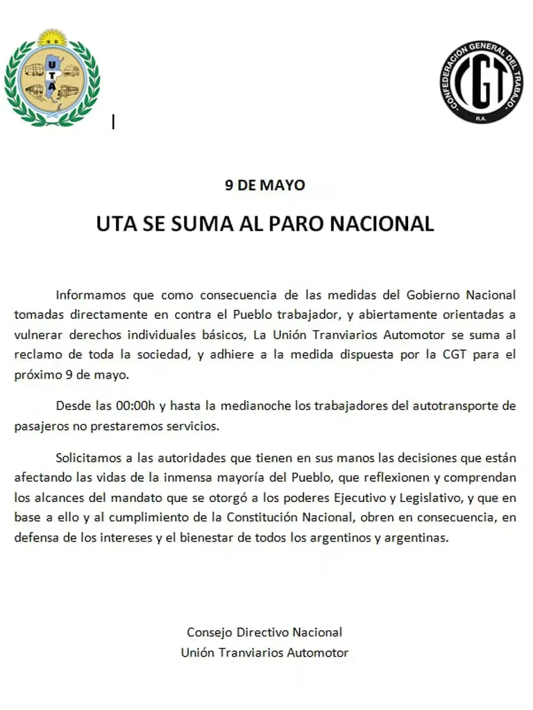 El Gobierno anunció que le descontará el día a los que se sumen al paro convocado por la CGT