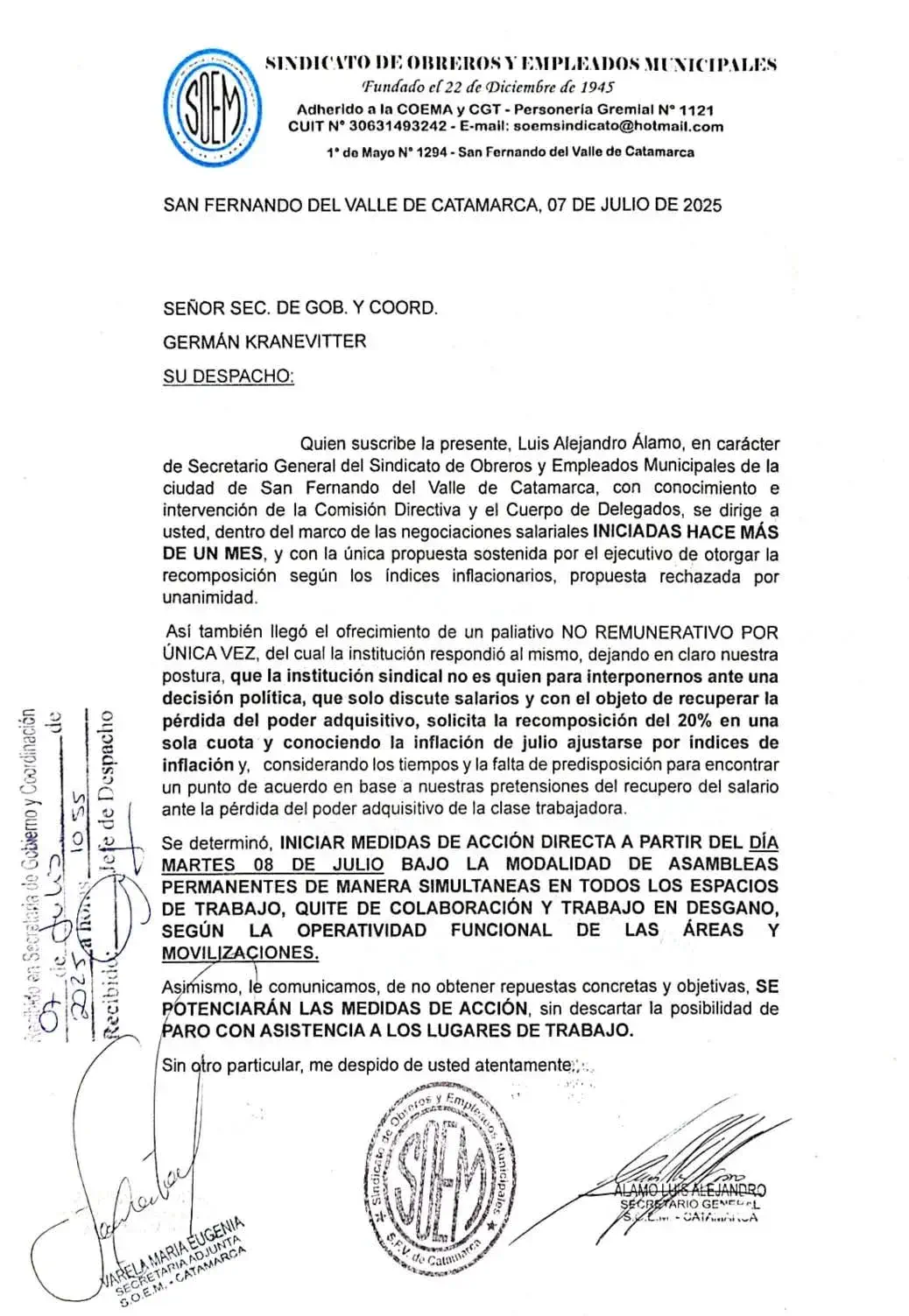 El SOEM adopta medidas de fuerza y anunció que trabajarán en desgano