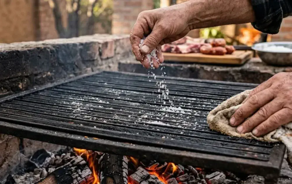El truco de usar sal gruesa en la parrilla evita que la carne se pegue y facilita la limpieza
