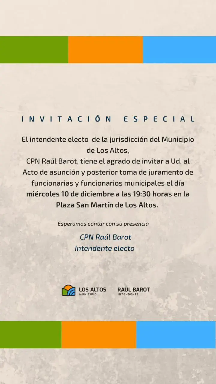 Este miércoles, Raúl Barot asumirá oficialmente su segundo mandato en Los Altos