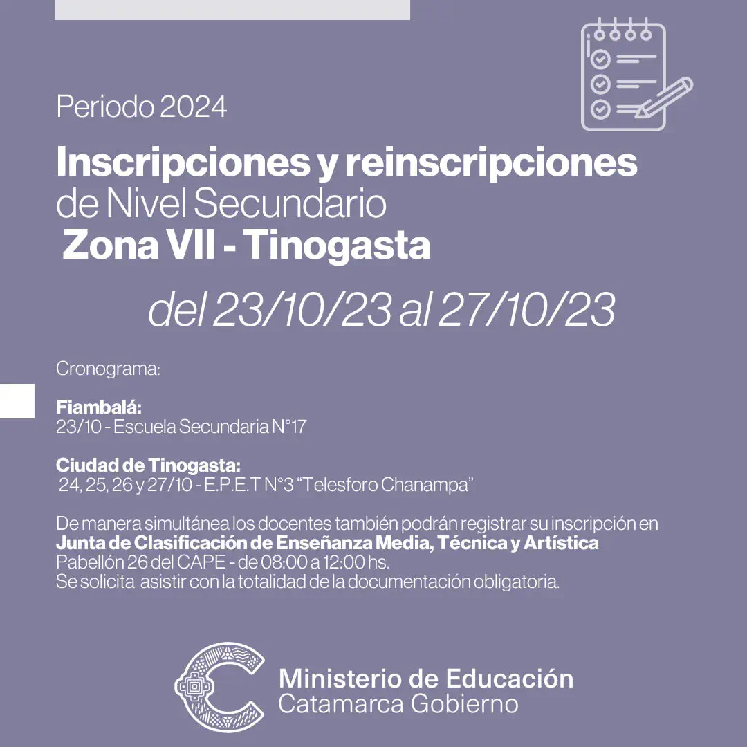 Inscripción para docentes de nivel secundario de Zona VII
