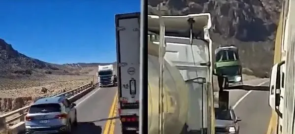Intentó un sobrepaso en medio de la cordillera, quedó frente a un camión y realizó una maniobra para no chocar
