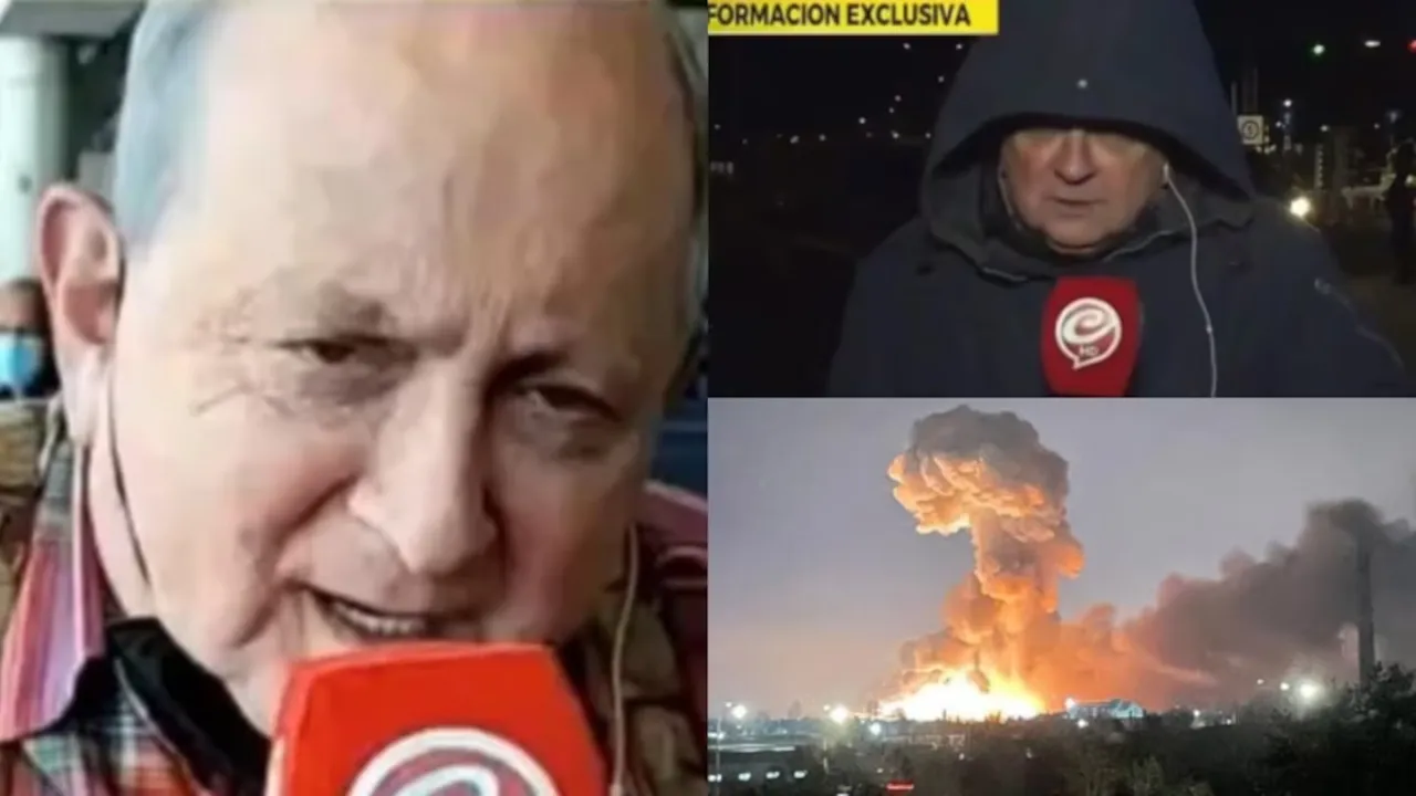 Tres fotos en recuadros muestran a dos cronistas con micrófono de Crónica TV y una gran explosión nocturna.
