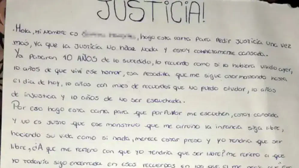 La durísima carta de una adolescente que denunció haber sido violada por su padre a los 5 años