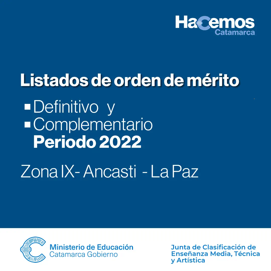 Listado de orden de mérito complementario definitivo 2022 para Zona IX