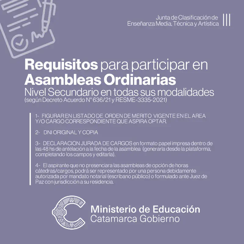 Requisitos necesarios para participar de Asambleas Ordinarias de nivel secundario