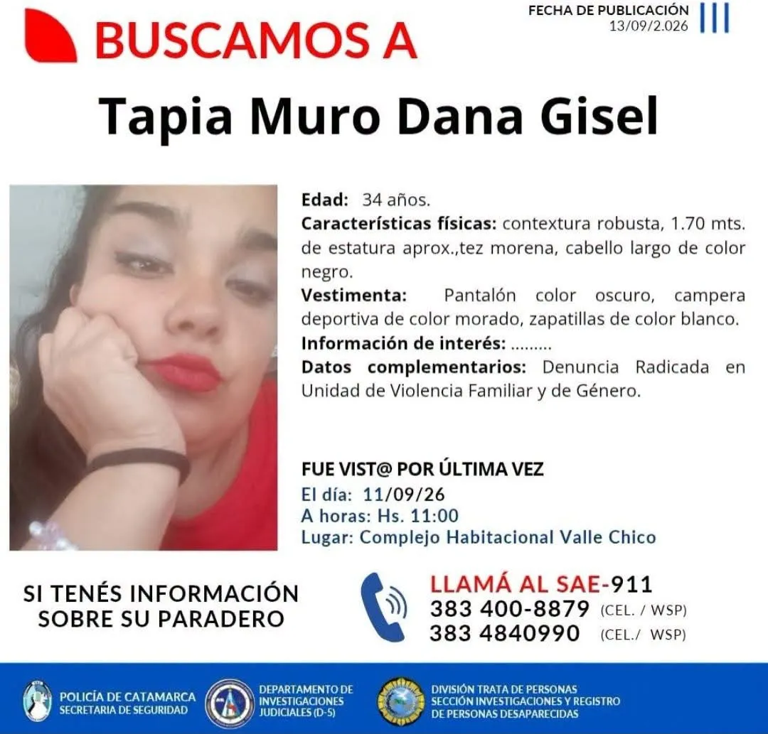 Solicitan colaboración para dar con el paradero de Tapia Muro Dana Gisel