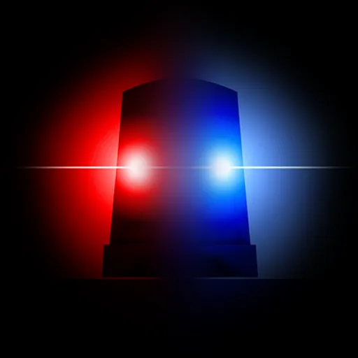 Una sirena policial encendida con luces rojas y azules sobre fondo negro.
