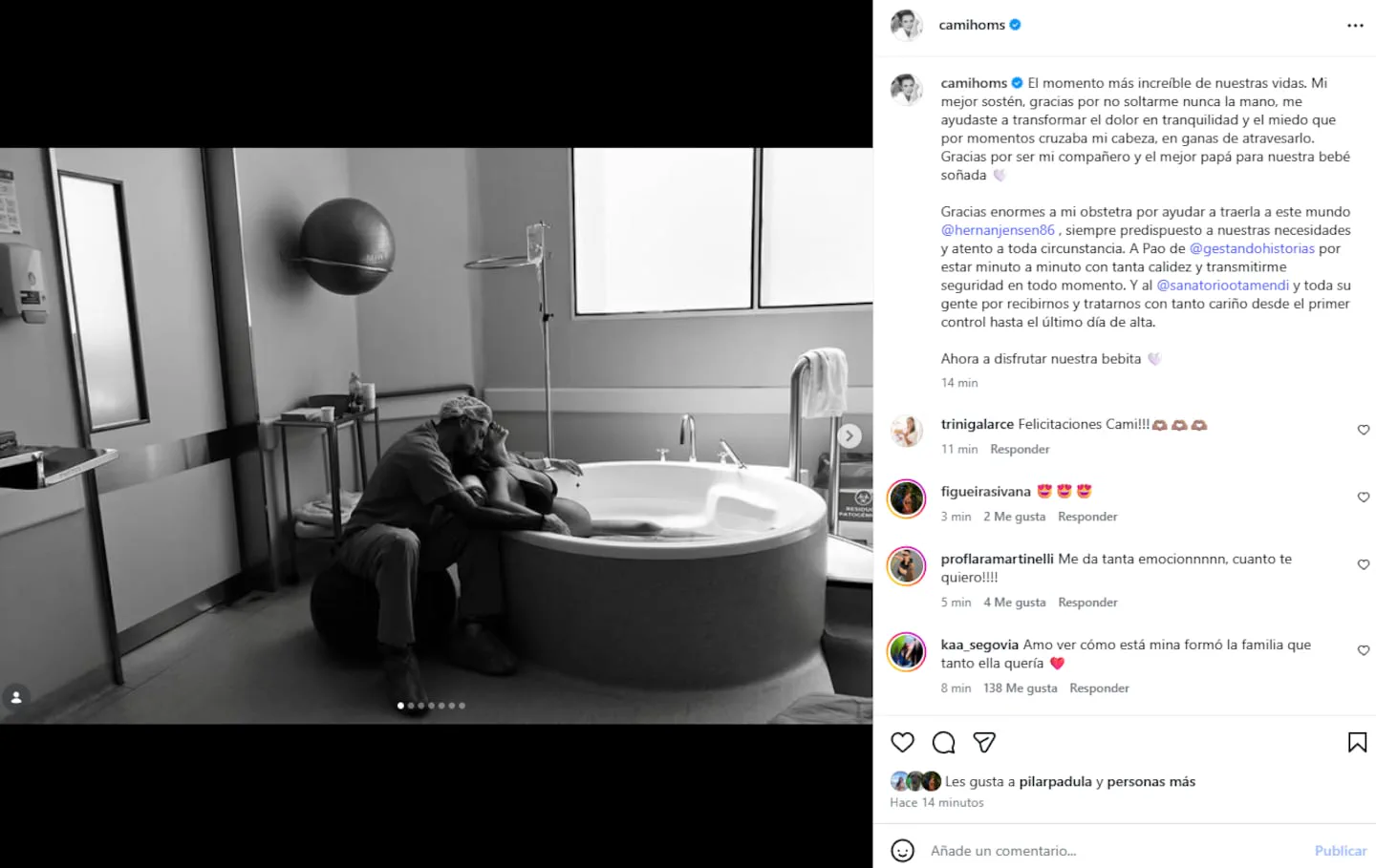 Cami Homs compartió un álbum de fotos íntimo de su parto