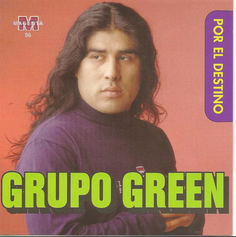 Tapa de disco de Grupo Green con el cantante Chelo Torres mirando de perfil sobre fondo anaranjado.
