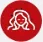 Círculo rojo con la ilustración en líneas blancas de la silueta del busto de una mujer.