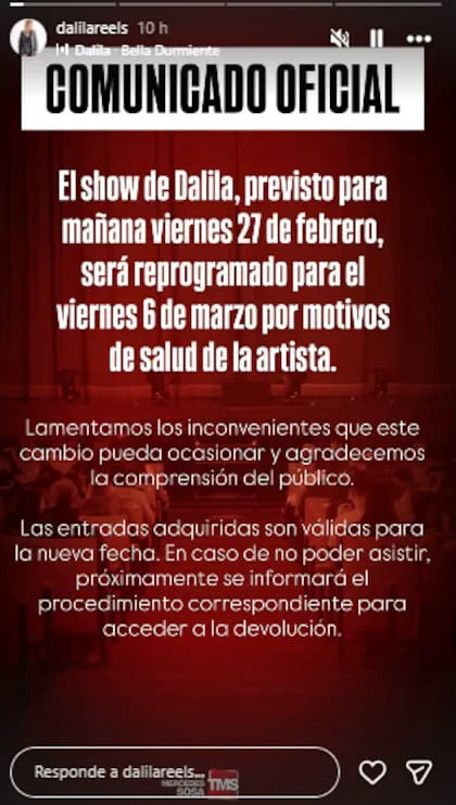 Preocupación por la salud de Dalila: suspendió un show en Tucumán