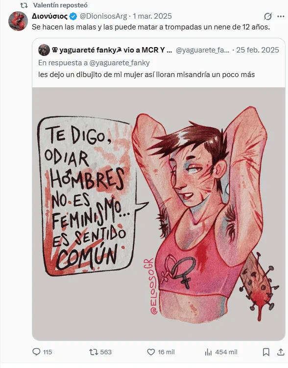 Captura de un tuit con una ilustracion de un personaje que levanta los brazos y un texto manuscrito al costado.