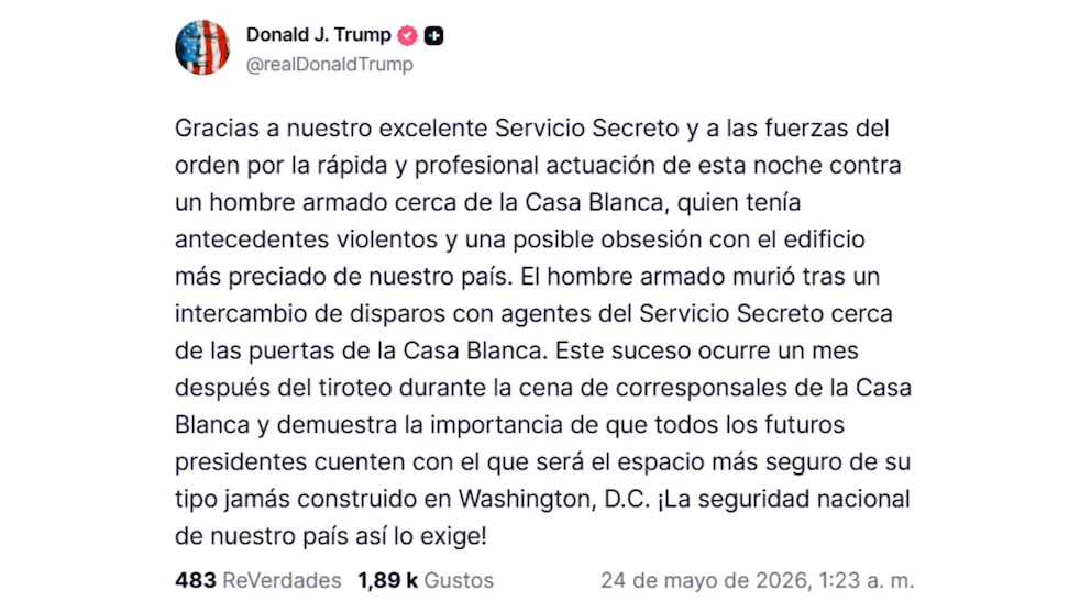Trump afirmó que el atacante abatido cerca de la Casa Blanca tenía antecedentes y estaba “obsesionado”