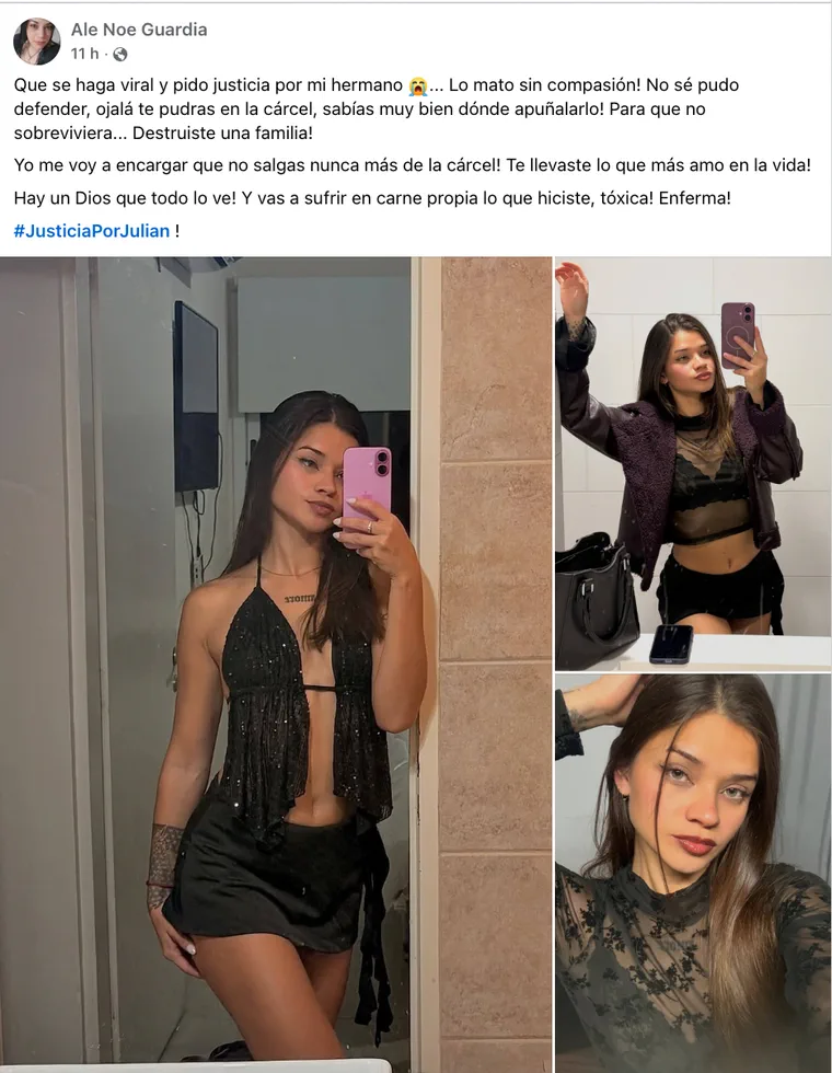 Una captura de pantalla de una publicación de Facebook que incluye tres fotos de una joven.