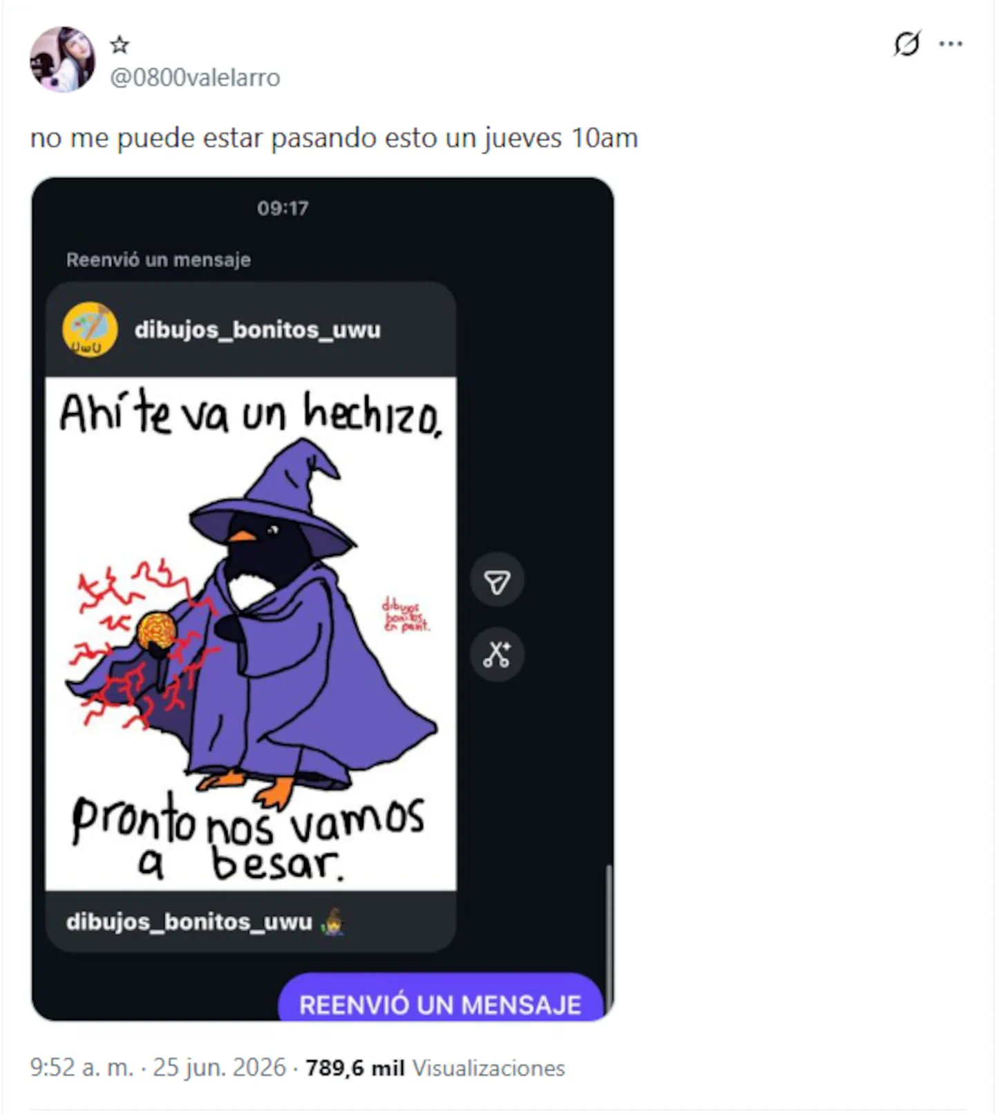 Captura de pantalla de un posteo con una historieta de un pingüino mago y texto en español.