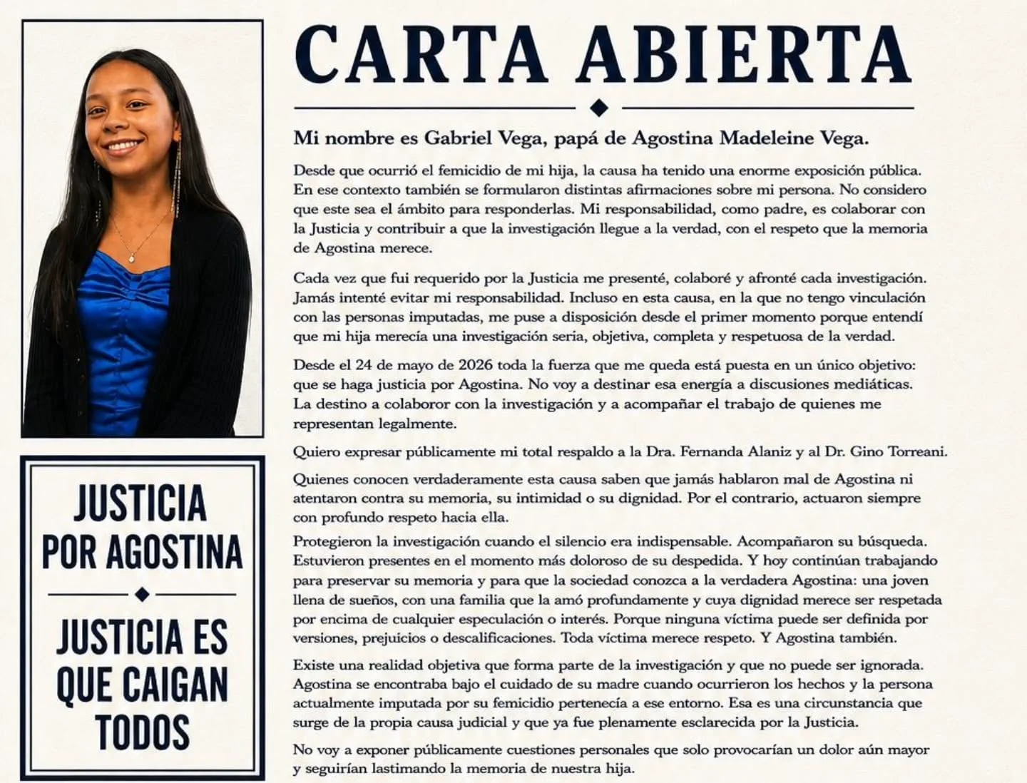 El conmovedor video que publicó el padre de Agostina Vega en el día que cumpliría 15 años