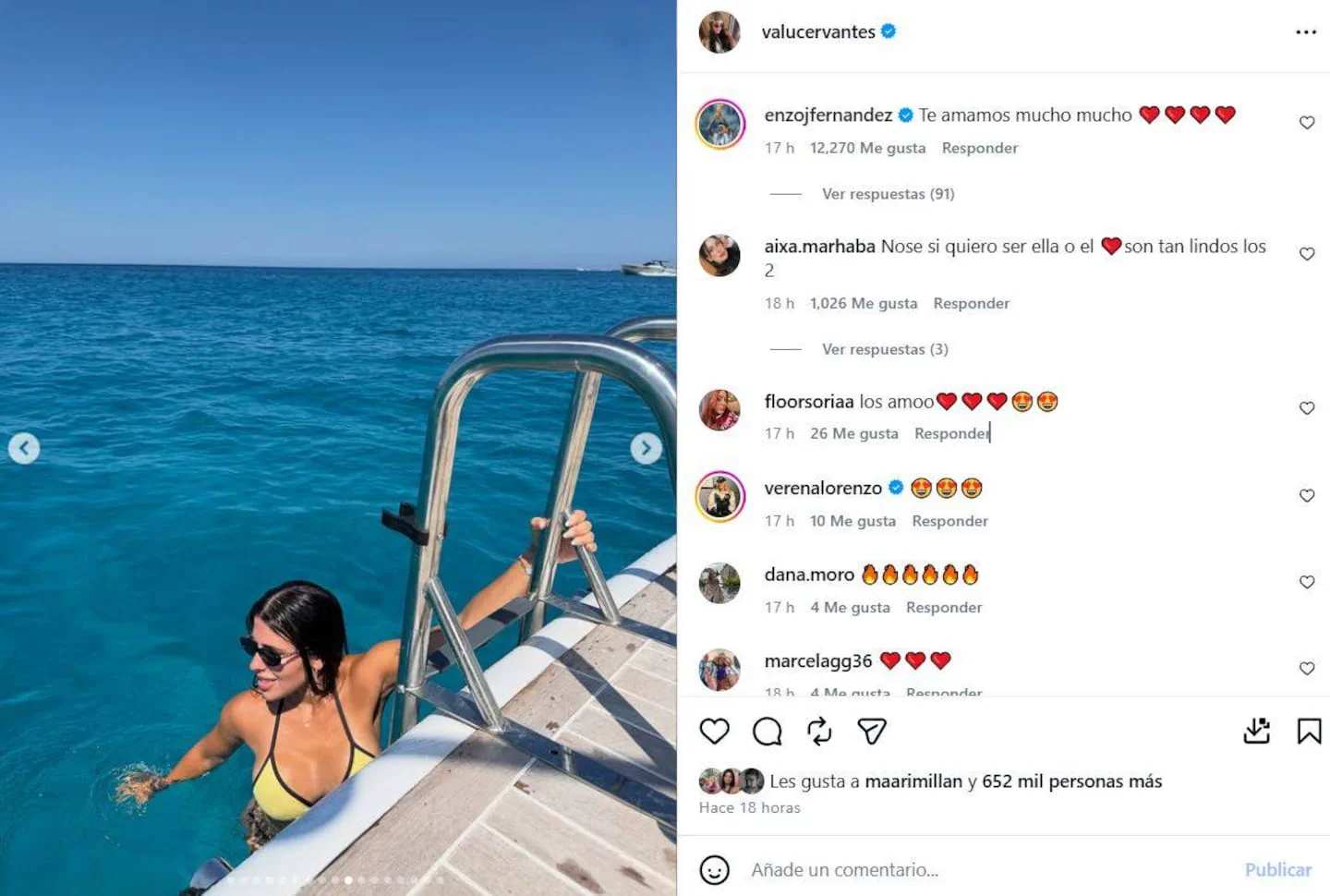 La reacción de Enzo Fernández al ver las fotos sensuales de Valentina Cervantes en un yate