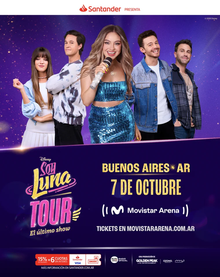 Afiche de Soy Luna Tour con Karol Sevilla y el elenco para su presentacion en el Movistar Arena.