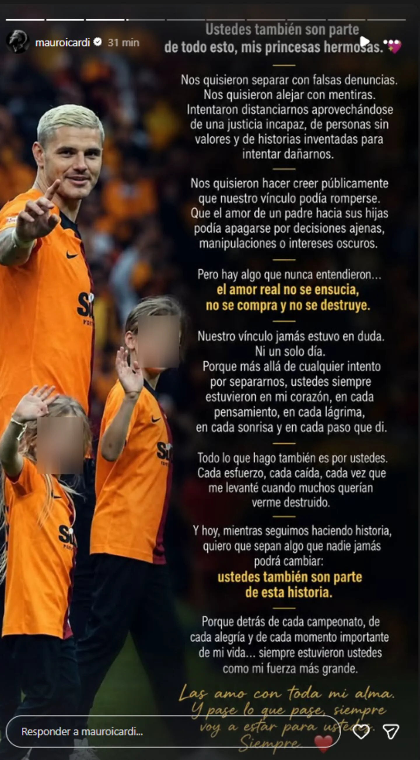 Sentido mensaje de Mauro Icardi a sus hijas e indirecta a Wanda Nara