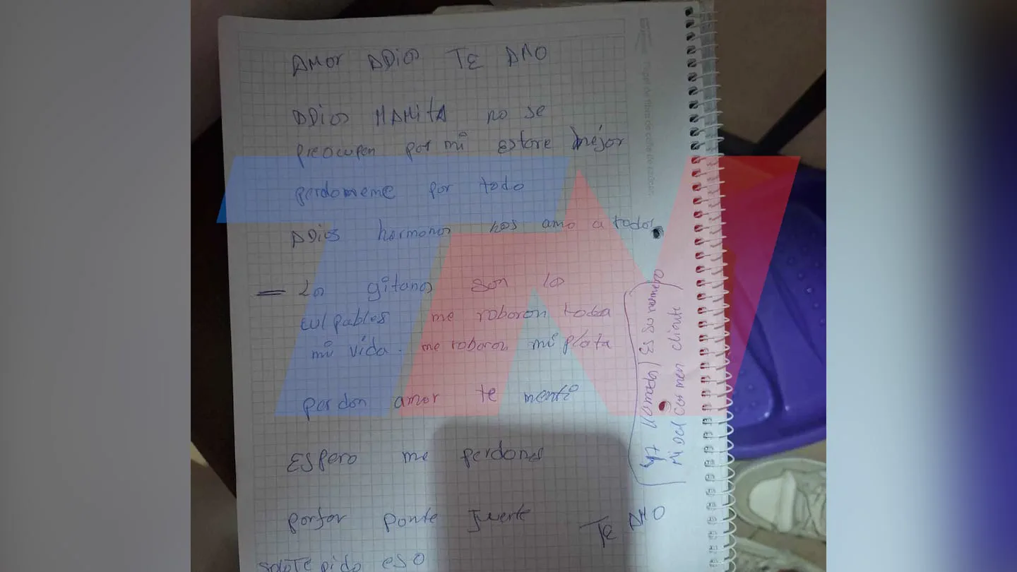 Hoja de cuaderno cuadriculado con una nota manuscrita en tinta azul y tachaduras.
