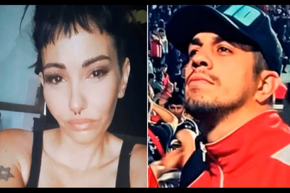 Montaje con el primer plano del rostro de una mujer a la izquierda y un hombre con gorra en una tribuna a la derecha.