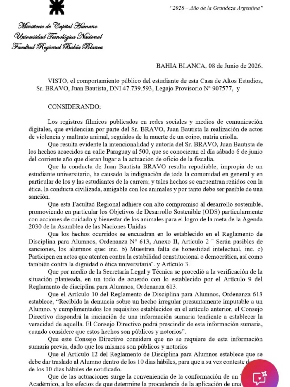 Un documento oficial de la Universidad Tecnológica Nacional Facultad Regional Bahía Blanca.