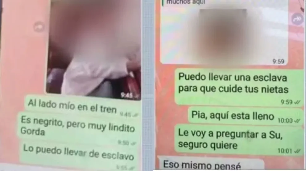 Capturas de pantalla de chats de WhatsApp con mensajes de texto y fotos borrosas.