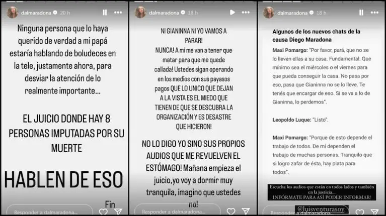 Los letales posteos de Dalma y Gianinna previos a la audiencia clave por la muerte de Diego Maradona