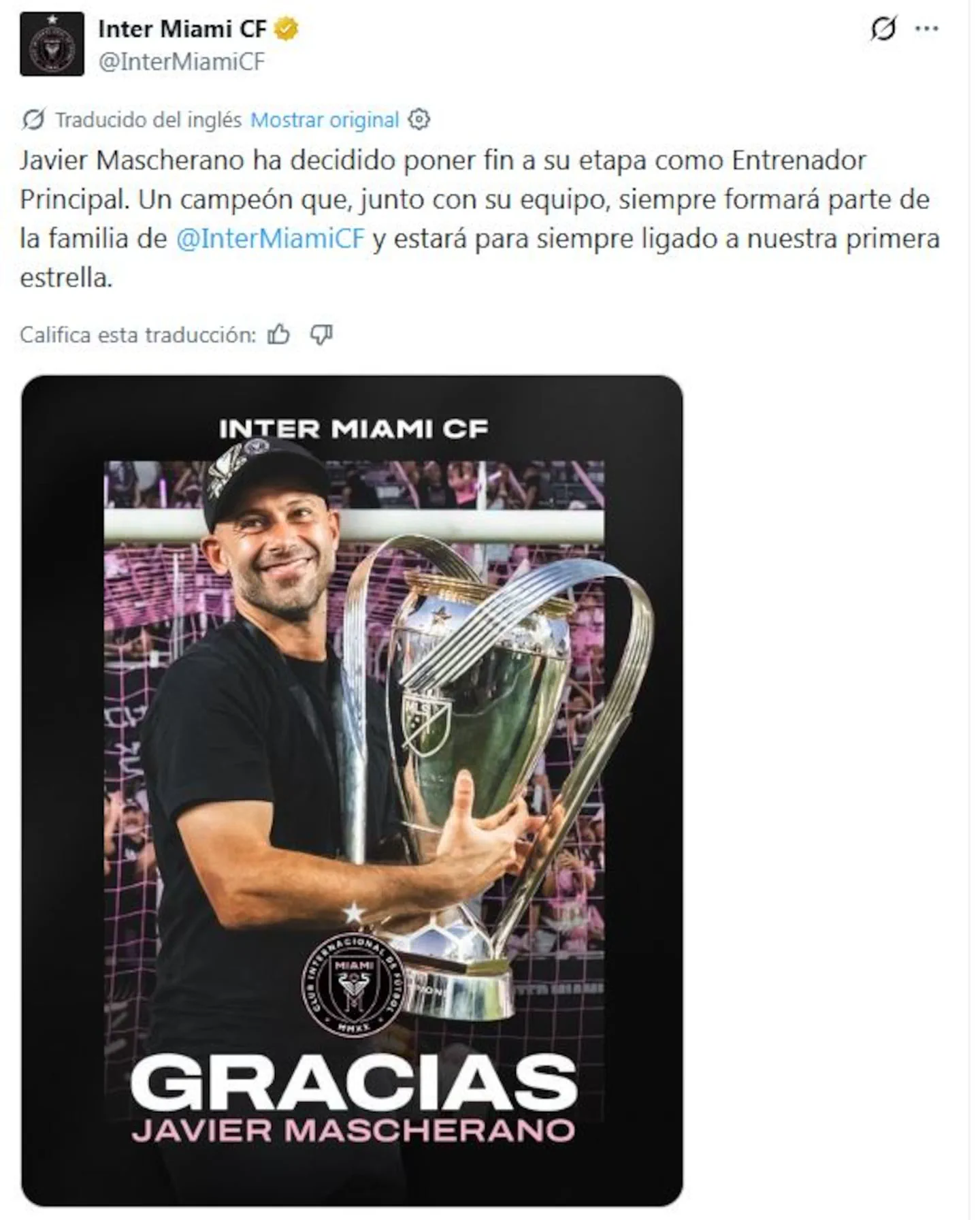 Inter Miami: Mascherano dejó de ser el DT