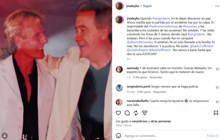Juan Alberto Mateyko expresó su indignación tras la resolución judicial por la tragedia de Sergio Denis