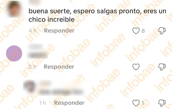 Captura de pantalla de comentarios en una red social, destacando un mensaje de aliento hacia un usuario.