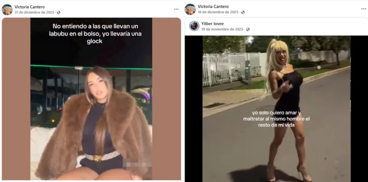 Captura de publicaciones de redes sociales con fotos de dos mujeres y textos en pantalla.