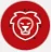 Círculo rojo con la figura lineal blanca de la cabeza de un león rodeada por su melena.