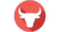 Silueta blanca de una cabeza de toro dentro de un círculo rojo.