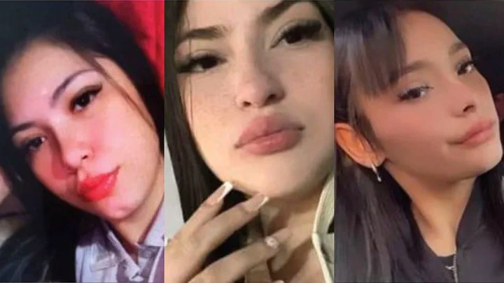 Retratos de tres jóvenes mujeres con el pelo oscuro mirando a la cámara.