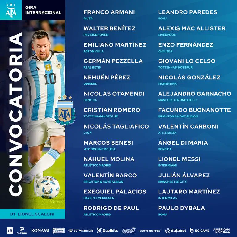 Valentín Carboni: la sorpresa de la lista de Lionel Scaloni para los próximos amistosos de la Selección Argentina