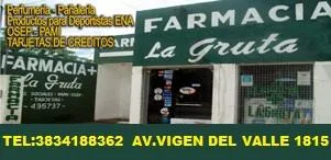 Farmacia La Gruta: perfumería, pañalería y tarjetas. Av. Virgen del Valle 1815, tel 3834188362