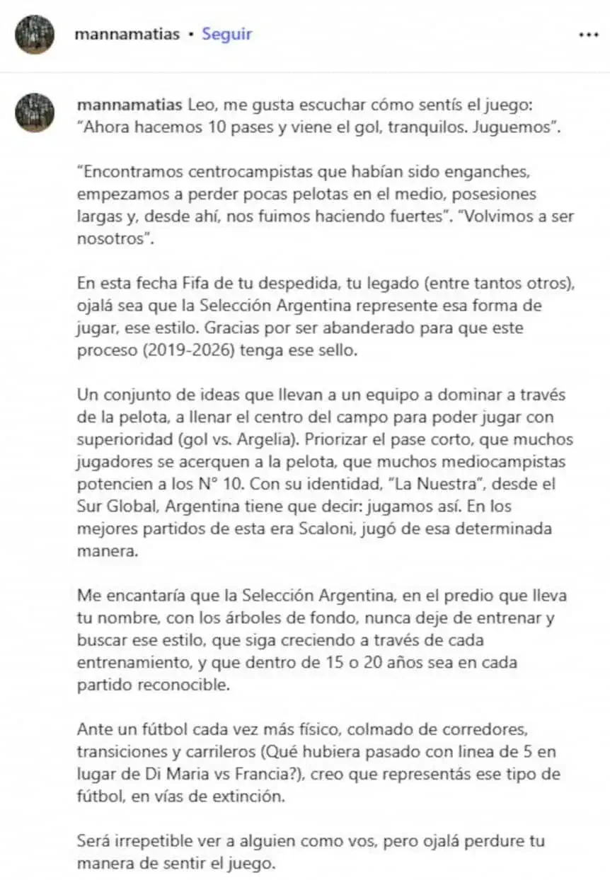 La sentida carta para Lionel Messi