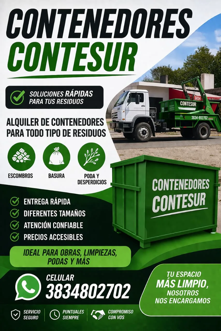 Contenedores Contesur: alquiler de contenedores para escombros, basura y poda. Celular 3834802702